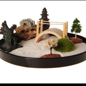 Zen Garden with Boat Bridge Japanese Censers Set with Free Rake and Pushing Sand